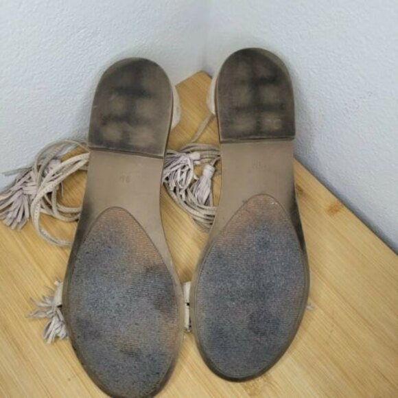 Steve Madden "Alaine" Fringe Flat Sandals Size 9 Beige Wrap Tie Leather Boho - Picture 6 of 8